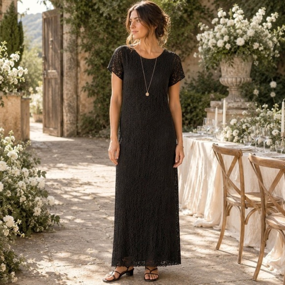 Vtg Harlow Black Lace Maxi Dress 14 (M) Cocktail Wedding Guest Evening Gothic